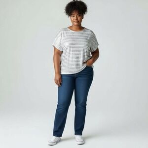 Chicos White Sequins Stripe Short Sleeve Casual Vacay T Shirt Top Women Size 3